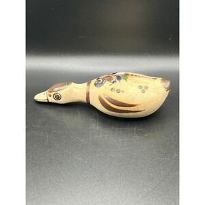 Mexican Pottery Tonala Duck Figurine Hand Painted Folk Art Bird Signed 6" Long‎
